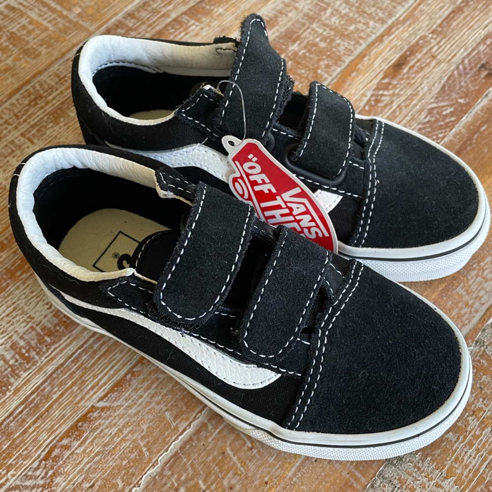 Vans Kids Black and White Velcro Sneakers